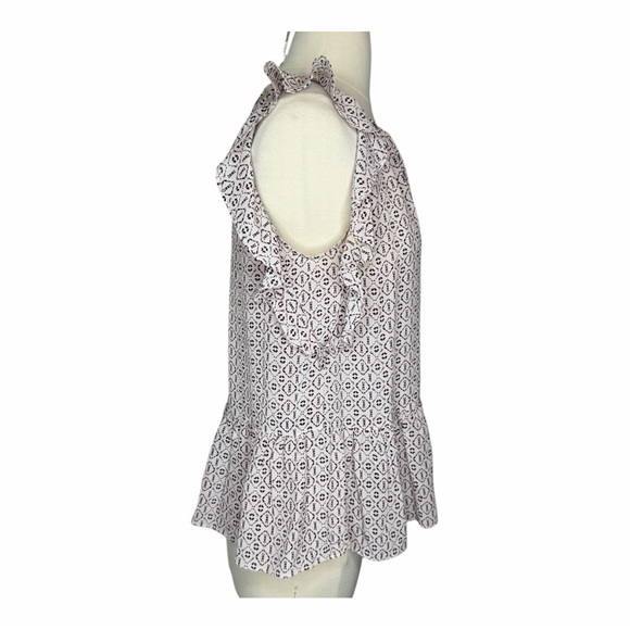 Madewell Silk Lily Ruffle Too 100% Silk Small Tassels Cream Pink Purple Ikat - Picture 11 of 16